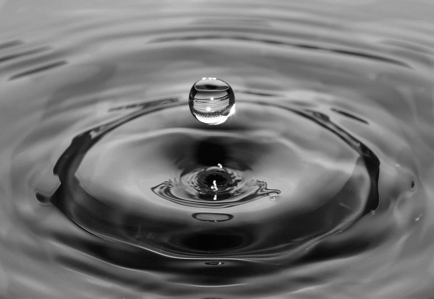 A falling water drop and the rings it makes on the surface